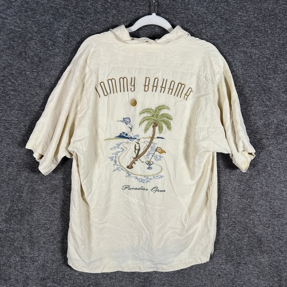 Tommy Bahama Paradise Open Silk Golf‎ Shirt Mens Medium Embroidered